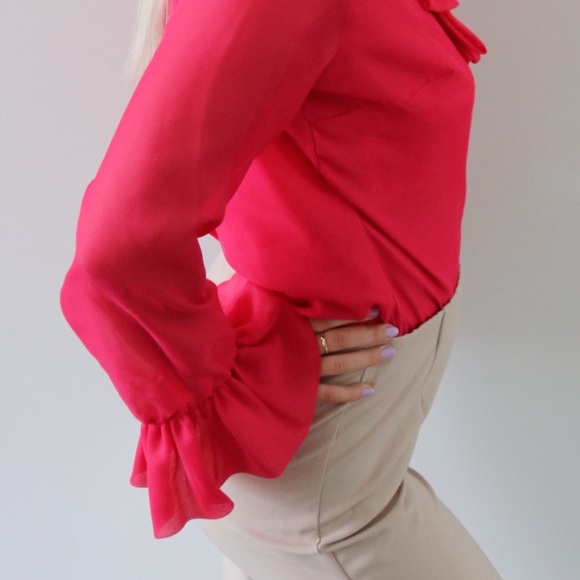 70’s Fuchsia Ruffle Blouse with Flounce Sleeves - Picture 4 of 5